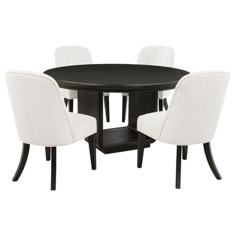 Leandro – 5 Piece Round Dining Table Set – Cream / Burnished Black
