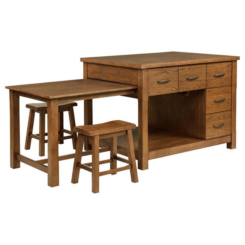 Mayfair – 3 Piece Kitchen Island With Extension Table – Dark Oak