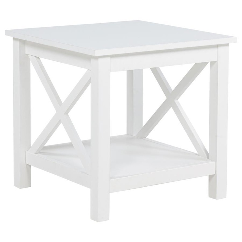 Skyview – Square Pine Wood Side End Table With Shelf – White