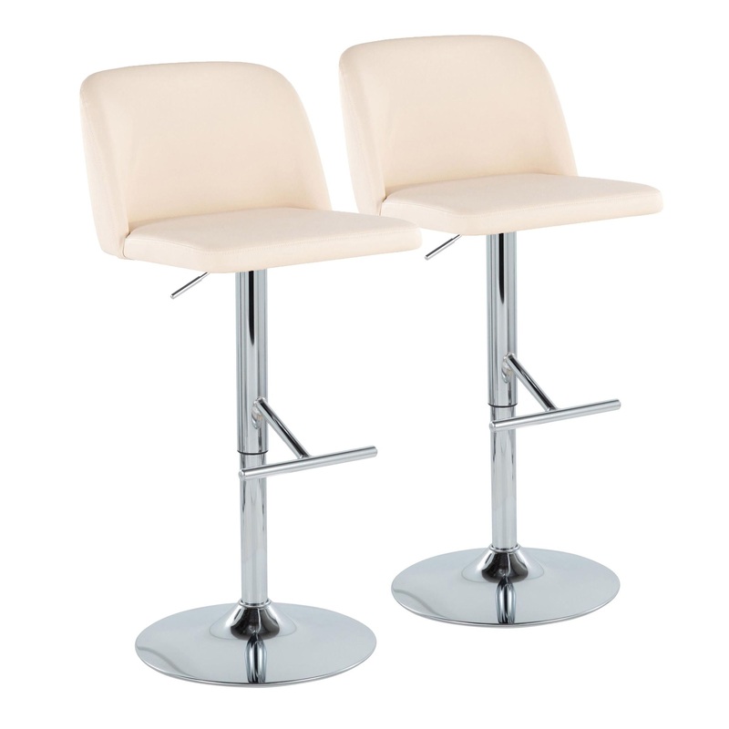 Toriano – Contemporary Adjustable Barstool With Swivel With Straight T Footrest (Set of 2) – Cream / Chrome
