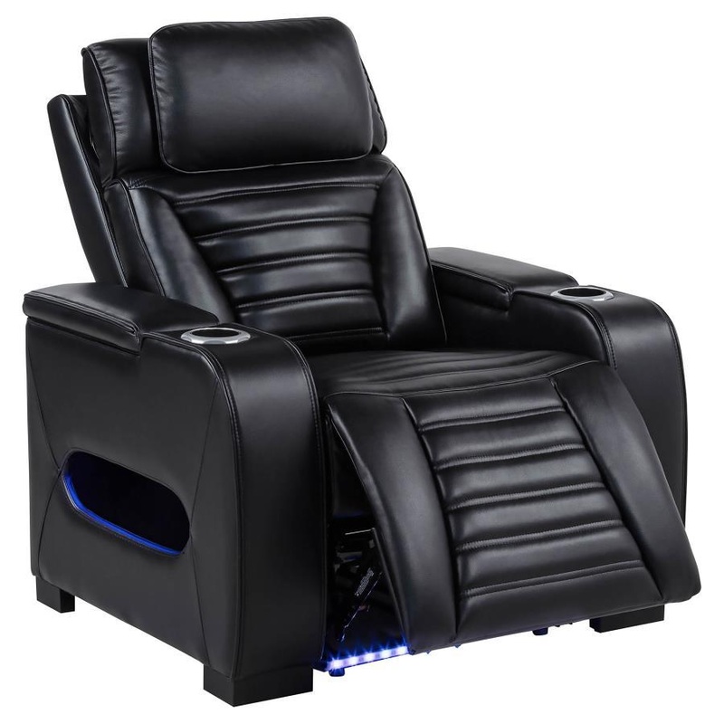 Zuma – Faux Leather Upholstered Dual Power LED Recliner – Black