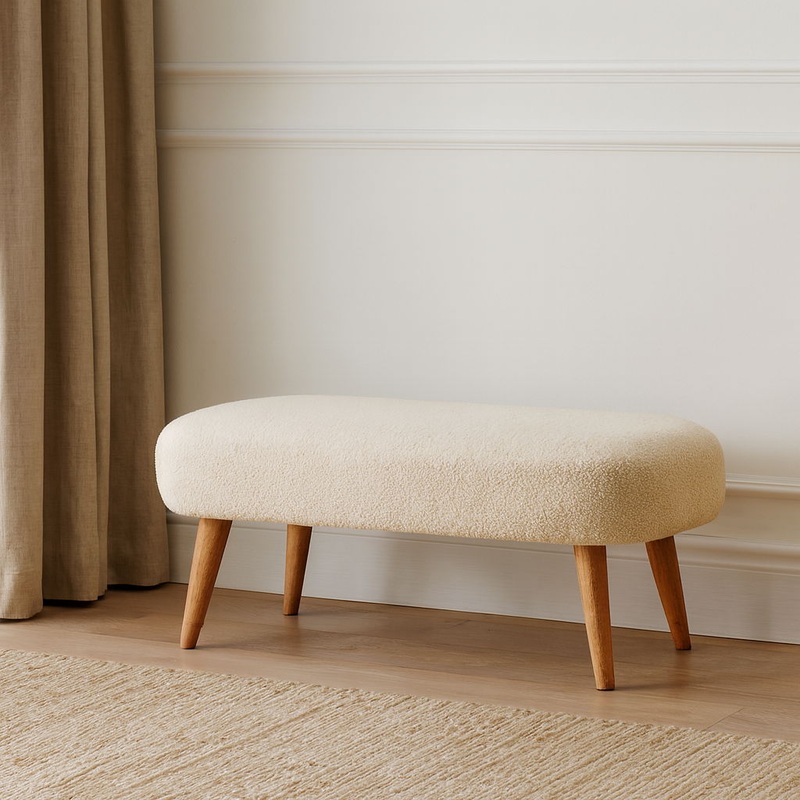 Boucle Hallway Bench – Cream