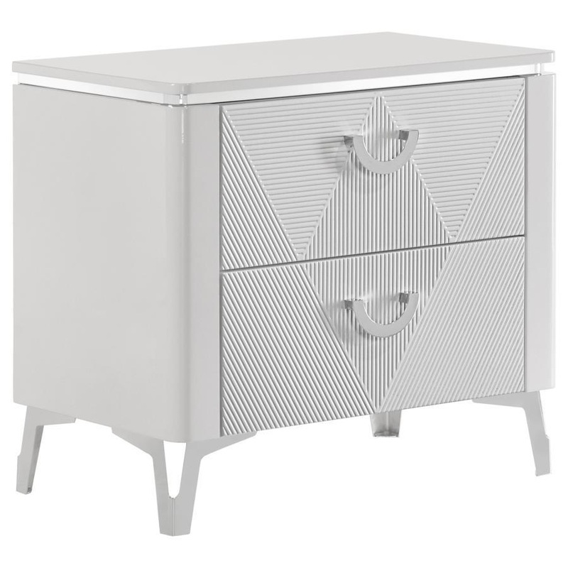 Cassia – 2-Drawer Nightstand Bedside Table – White High Gloss