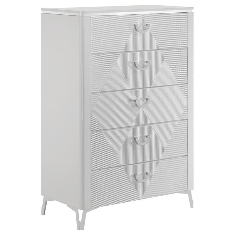 Cassia – 5-Drawer Bedroom Chest Of Drawers – White High Gloss