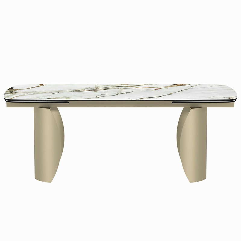 Cora – Dining Table – Ceramic Top & Golden Champange