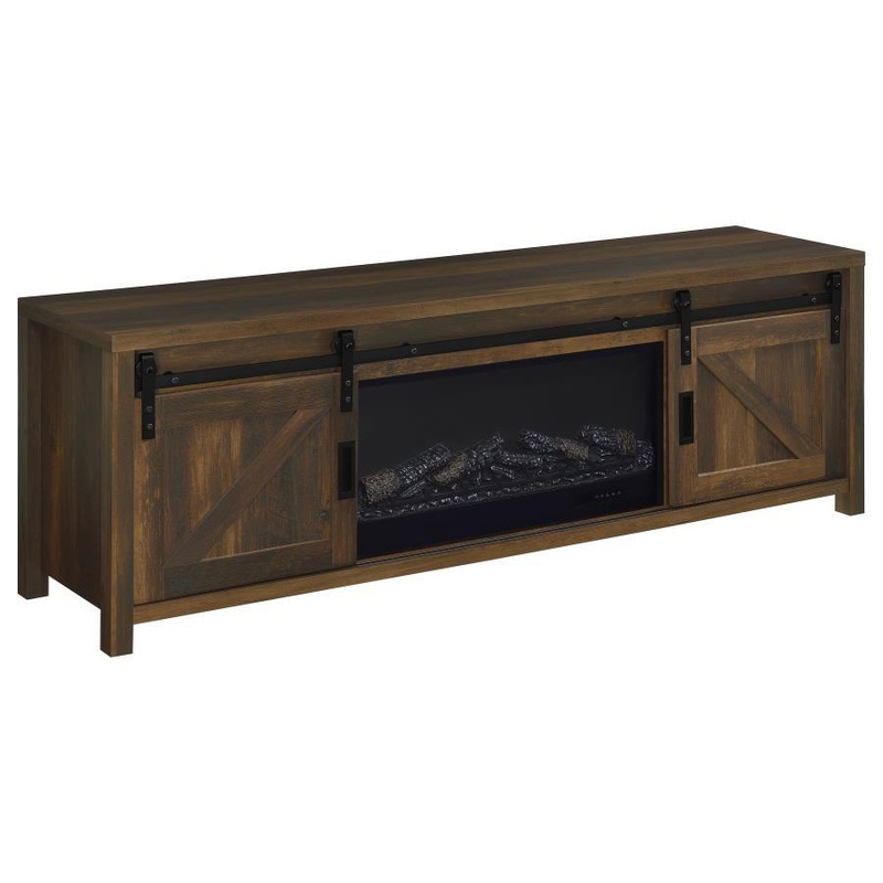 Enfield – 71 TV Stand Fireplace Media Console – Dark Pine