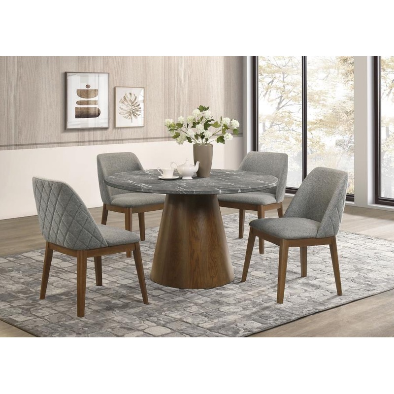 Franklin – 5 Piece Round Dining Table Set – Gray And Dark Oak