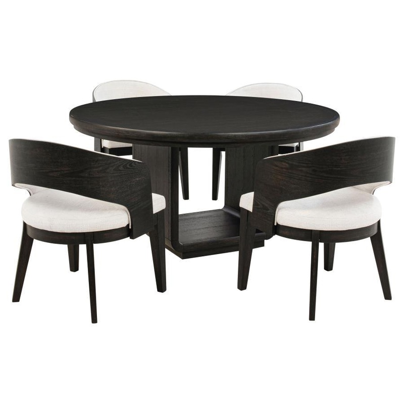 Leandro – 5 Piece Round Dining Table Set – Burnished Black