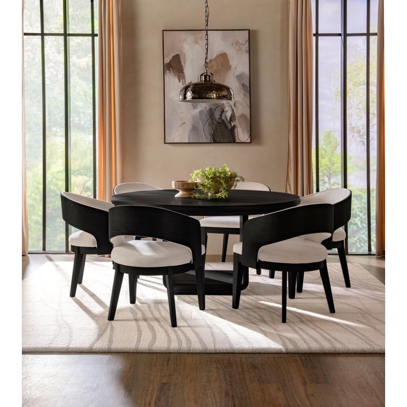 Leandro – 7 Piece Round Dining Table Set – Burnished Black