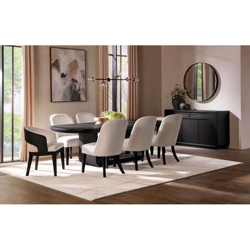 Leandro – 9 Piece Rectangular Dining Table Set – Cream / Burnished Black