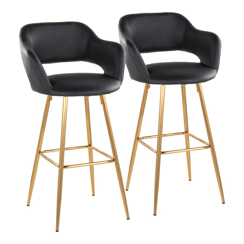 Margarite – Contemporary Fixed Height Barstool With Footrest (Set of 2) With Square