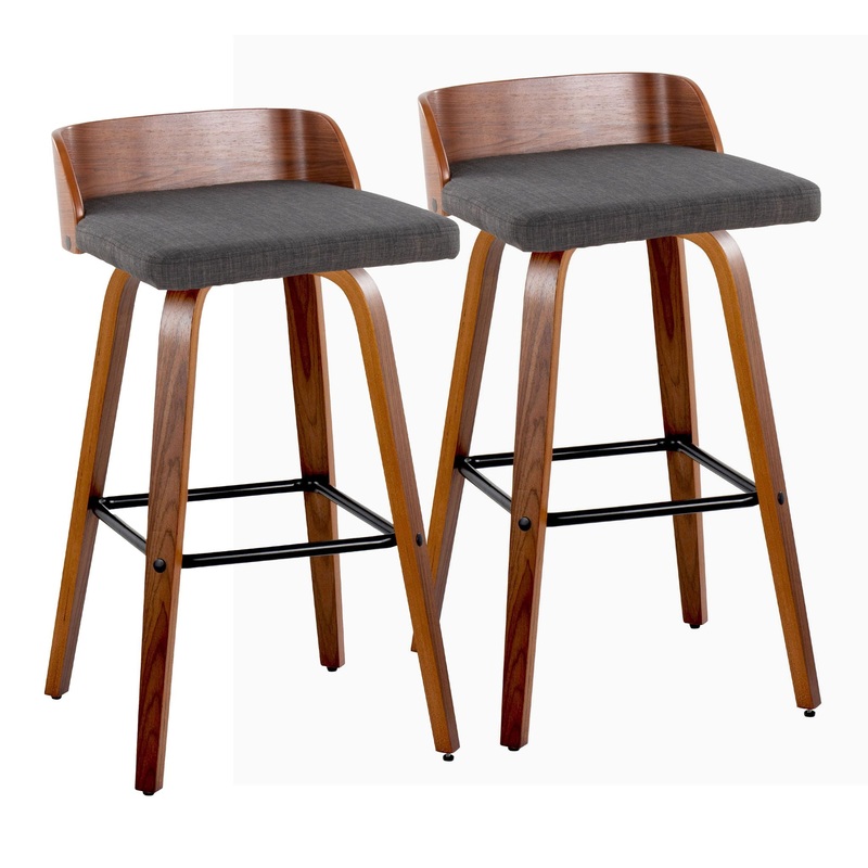 Maya – Mid Century Modern Fixed Height Barstool With Swivel And Square Footrest (Set of 2)