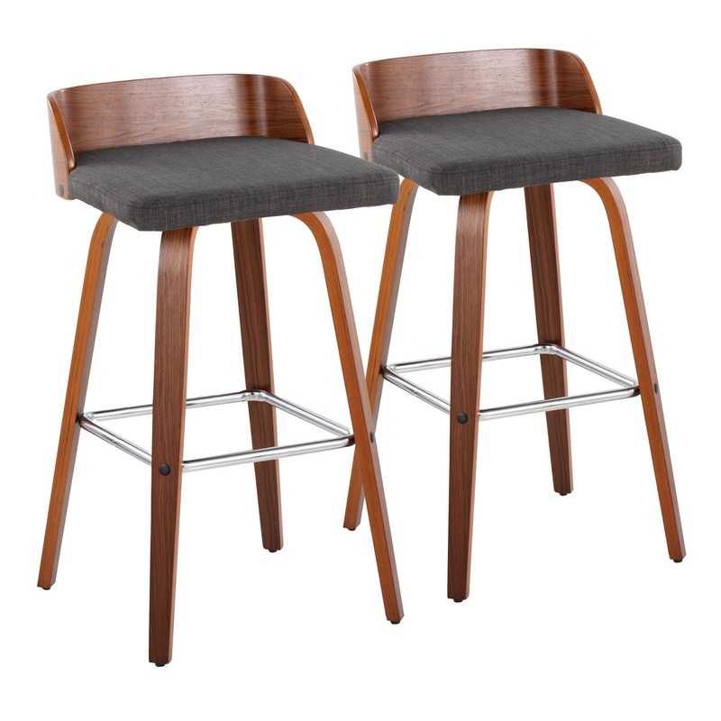 Maya – Mid Century Modern Fixed Height Barstool With Swivel With Square Footrest (Set of 2)