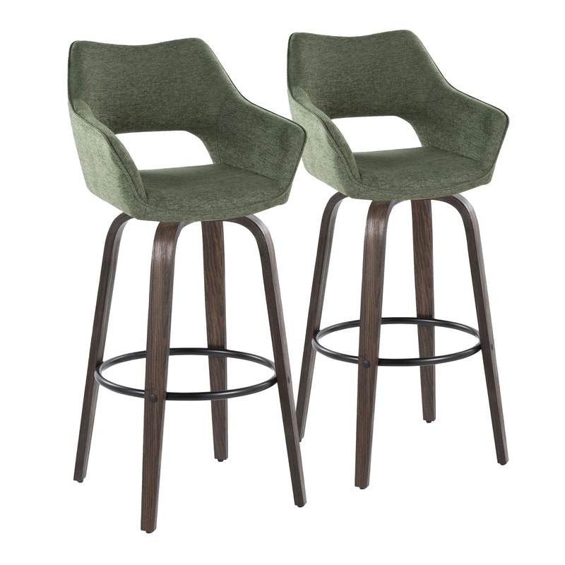 Mustang – Contemporary Fixed Height Barstool With Swivel With Round Footrest (Set of 2)