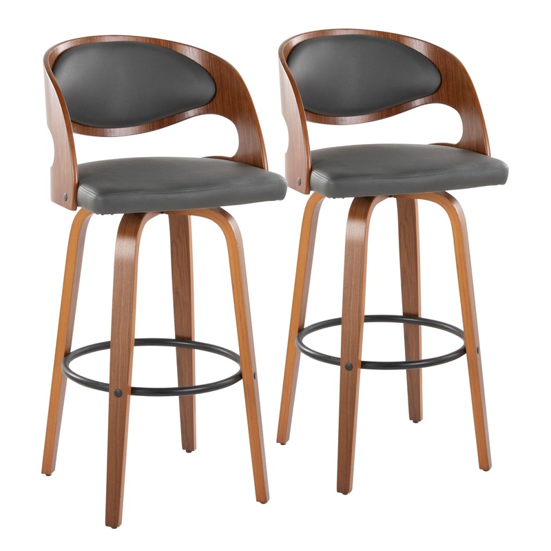 Pino – Mid Century Modern Fixed Height Barstool With Swivel & Round Footrest (Set of 2)