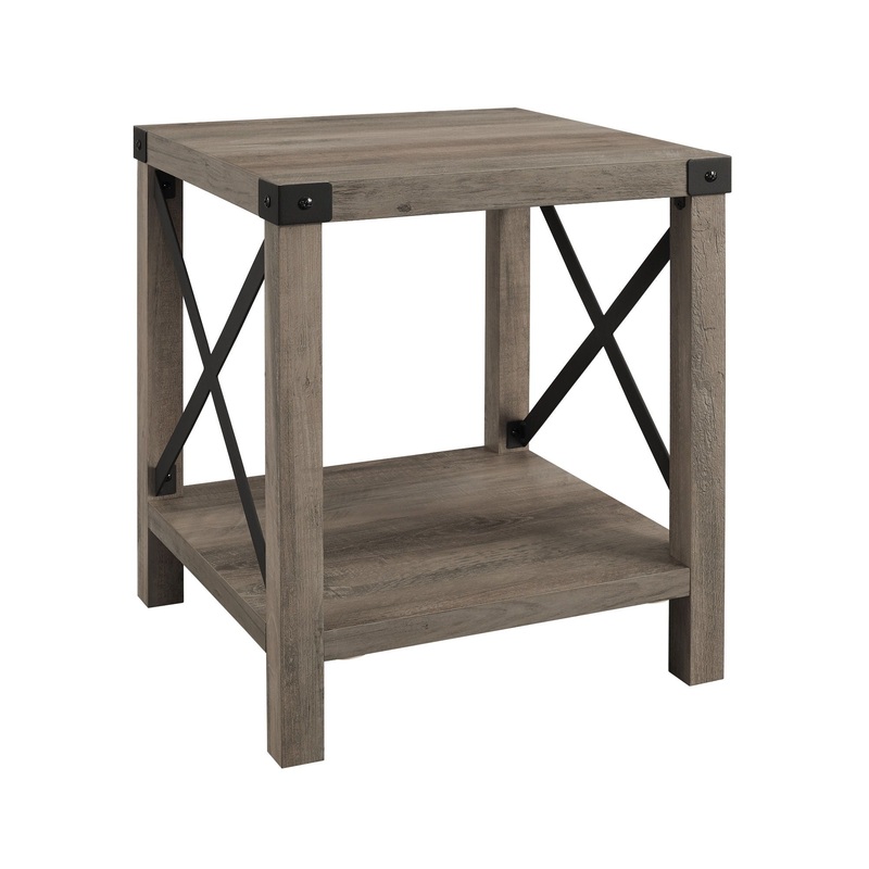 Rustic Industrial X 2 Tier Side Table – Gray Wash