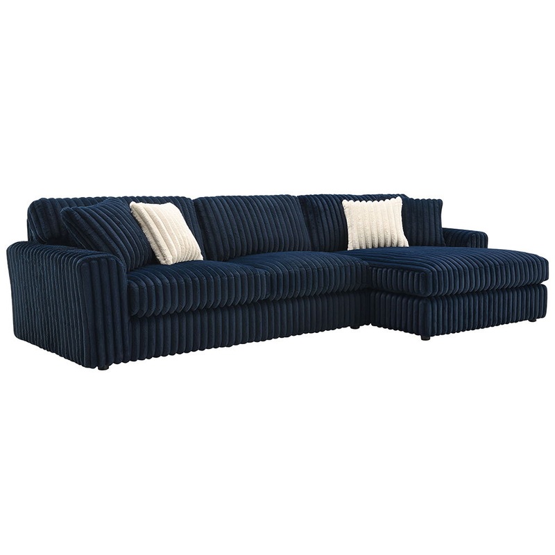Breton – Sectional Sofa With 4 Pillows – Blue Corduroy