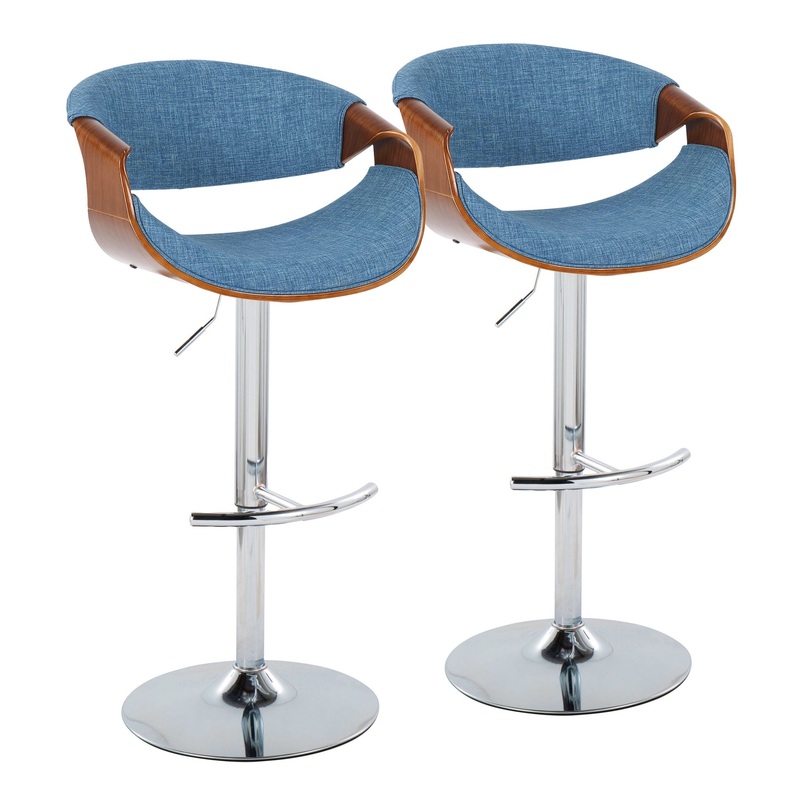Curvo – Mid Century Modern Adjustable Barstool With Swivel With Rounded T Footrest (Set of 2)