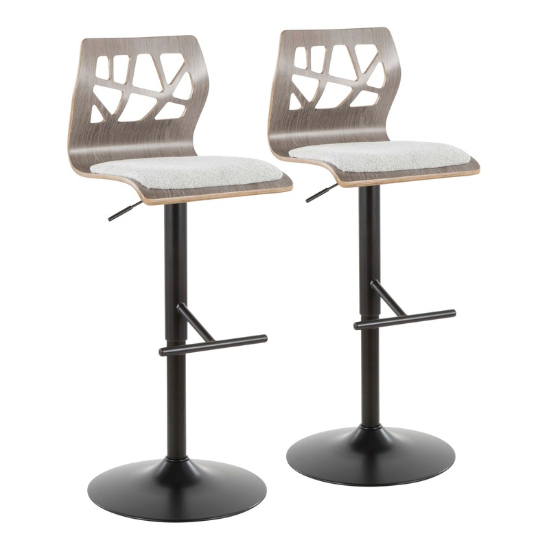 Folia – Mid Century Modern Adjustable Barstool With Swivel & Rounded T Footrest (Set of 2)