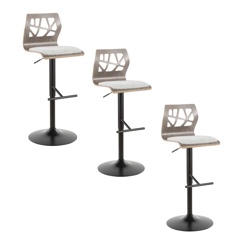 Folia – Mid Century Modern Adjustable Barstool With Swivel With Straight T Footrest (Set of 3)