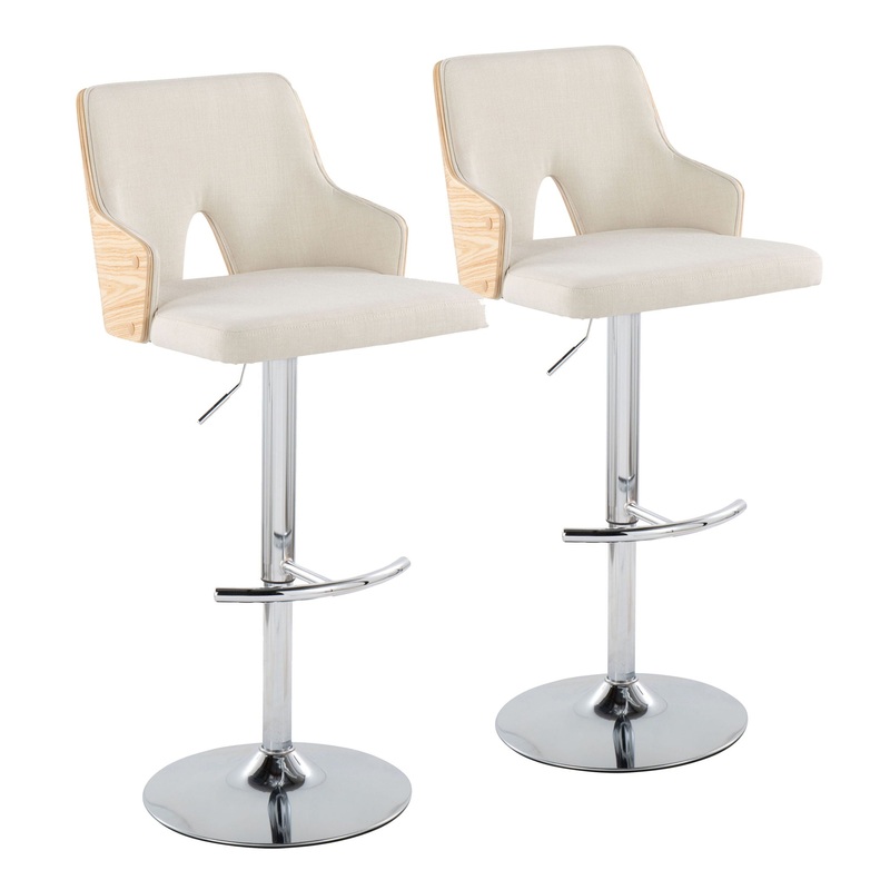 Stella – Contemporary Adjustable Barstool Stool With Swivel & Rounded T Footrest (Set of 2)