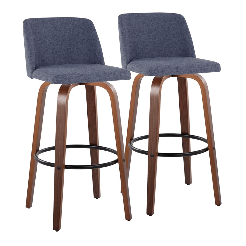 Toriano – Mid Century Modern Fixed Height Barstool Swivel And Round Footrest (Set of 2)