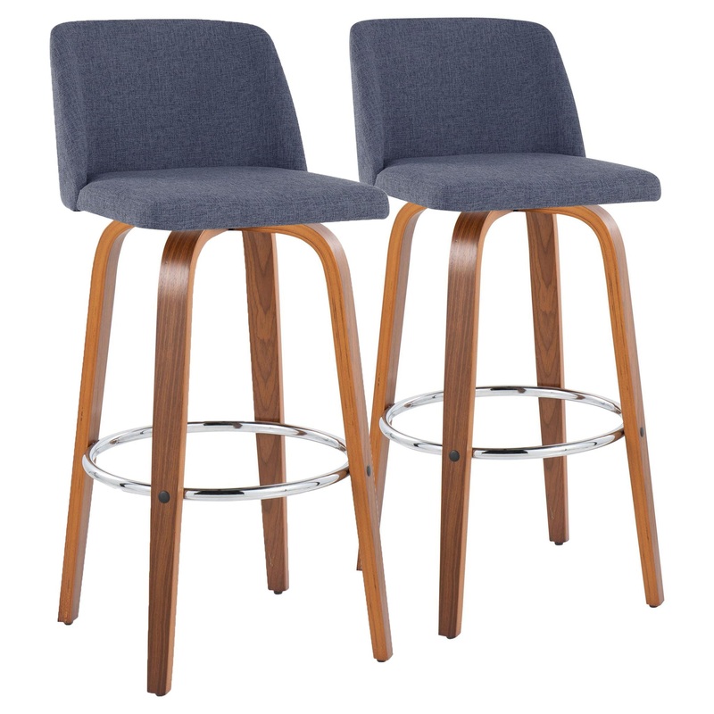 Toriano – Mid Century Modern Fixed Height, Barstool With Swivel With Round Footrest (Set of 2)