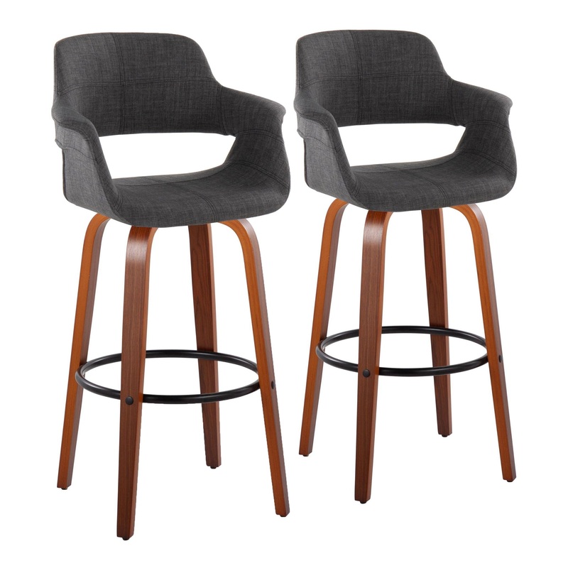 Vintage Flair – Mid Century Modern Fixed Height Barstool With Swivel With Round Footrest (Set of 2)