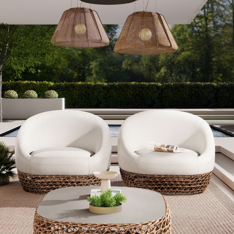 Willow – Upholstered Patio Deep Seating Armchair, Wicker Frame