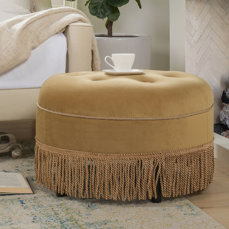 Yolanda – Luxurious Upholstery Round Upholstered Accent Ottoman