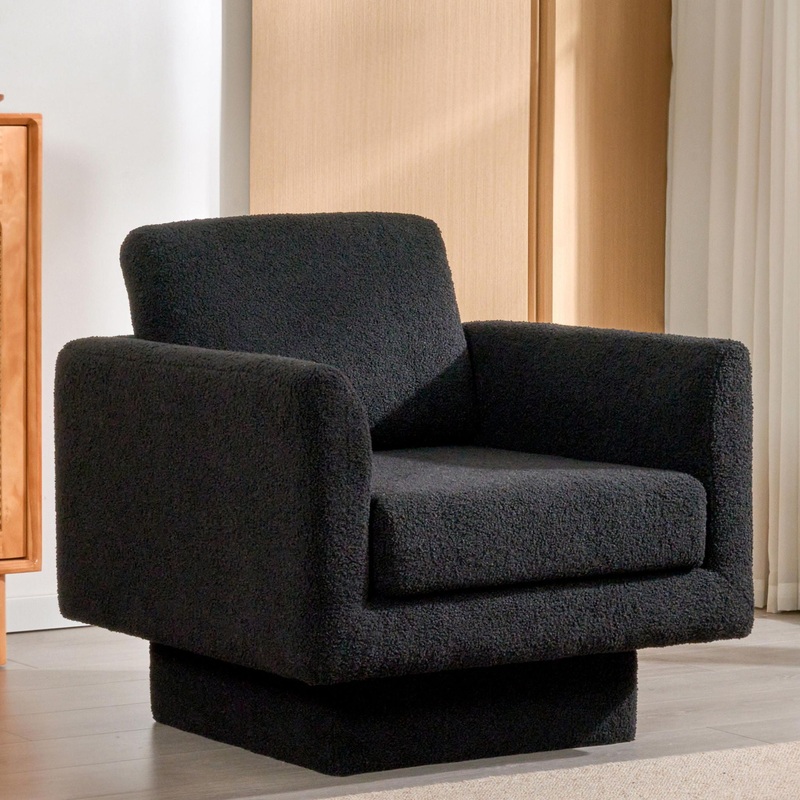 360 Modern Swivel Accent Chair Round Armchair, Thick Padded Single Lounge Sofa Upholstered Comfy