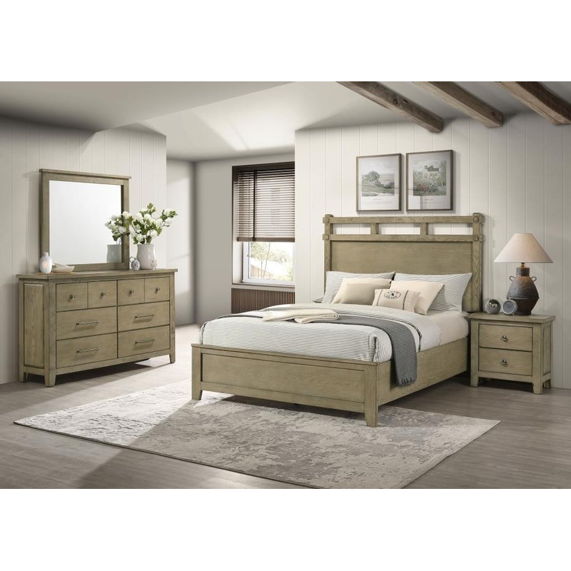 Hazlewood – Bedroom Set|Light Brown|5 Pc. Bed, Dresser, Mirror, Chest, Nightstand|4 Pc. Bed, Dresser, Mirror, Nightstand|King|Queen