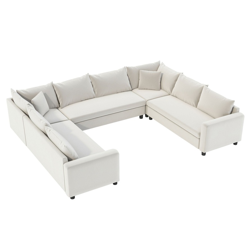 Modular Sectional Reversible U Shaped Couch Set, Free Combination Minimalist Style Oversized 8 Seat Convertible Sofa