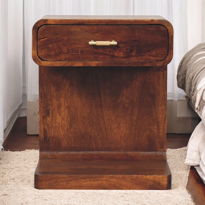 T Bar Rounded Bedside Table – Dark Brown