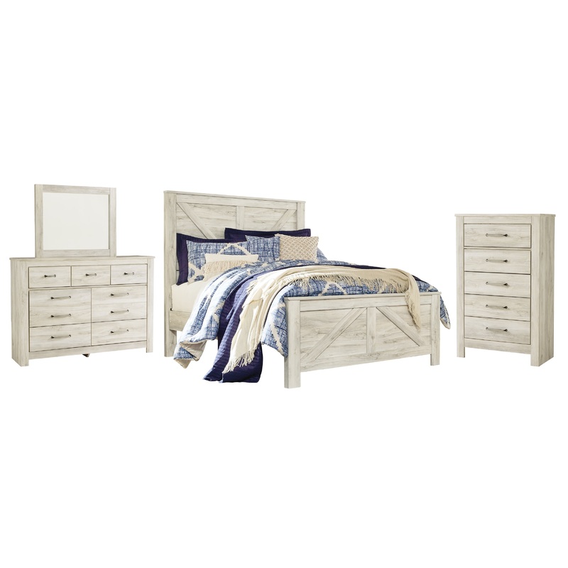 Bellaby  Crossbuck Panel Bed With Mirrored Dresser And Chest