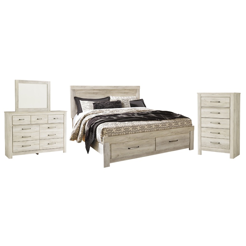 Bellaby  Platform Bed With 2 Storage Drawers With Mirrored Dresser And Chest
