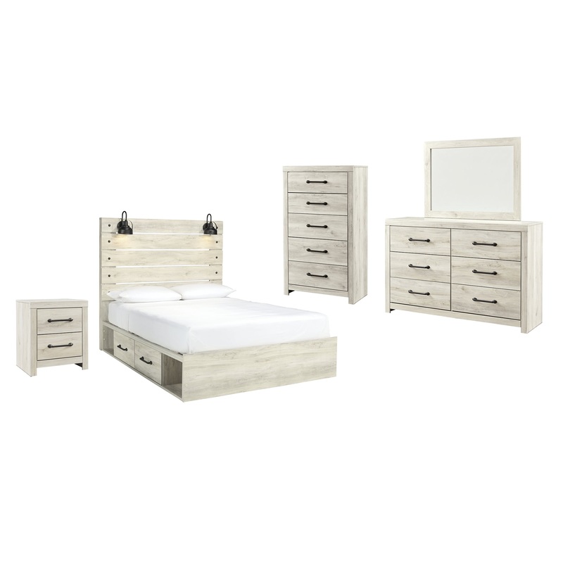 Cambeck Queen Panel Bed with 4 Storage Drawers with Mirrored Dresser, Chest and Nightstand