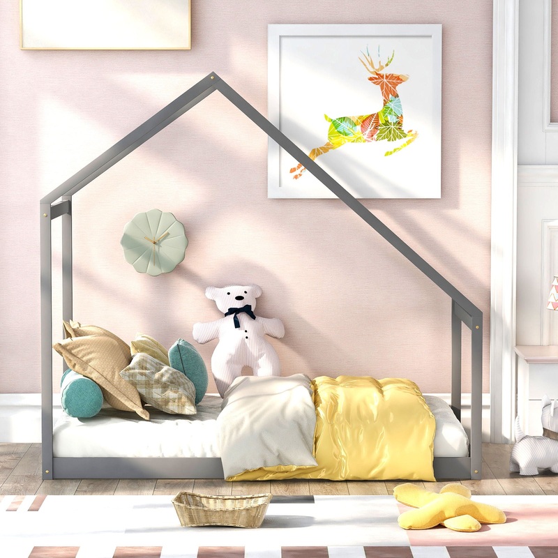 Creative Design House Bed|White|Dark Gray|Twin