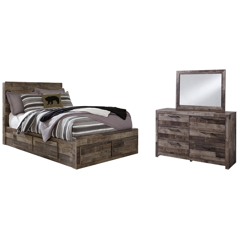 Derekson Full Panel Bed with 6 Storage Drawers with Mirrored Dresser