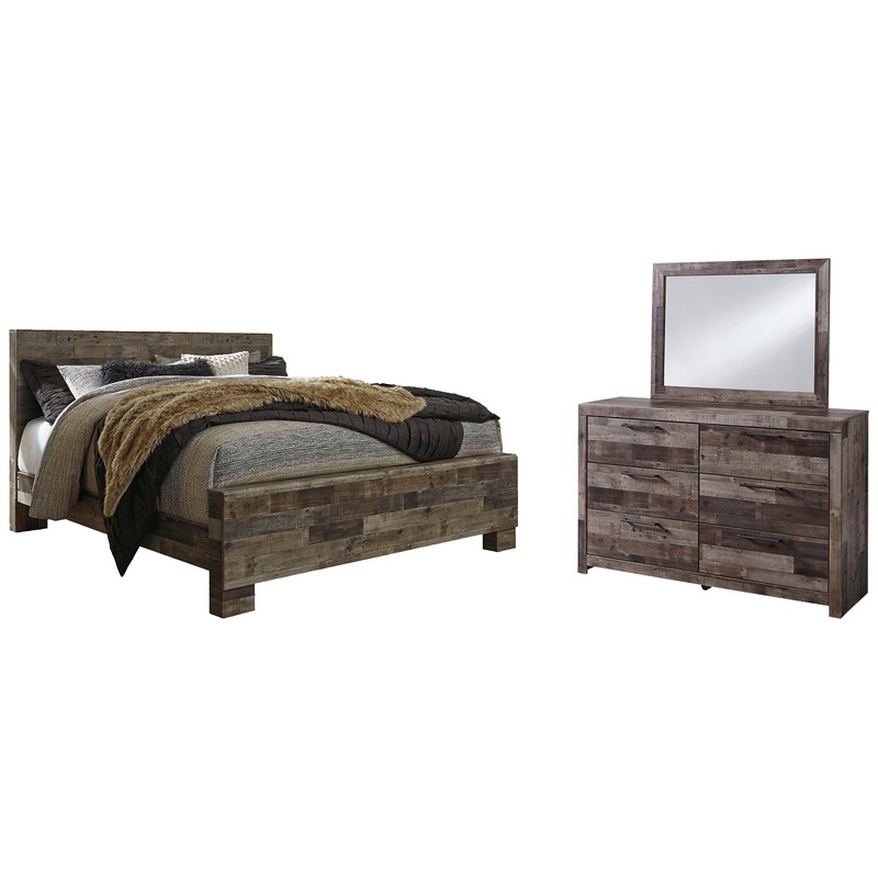 Derekson King Panel Bed with Mirrored Dresser