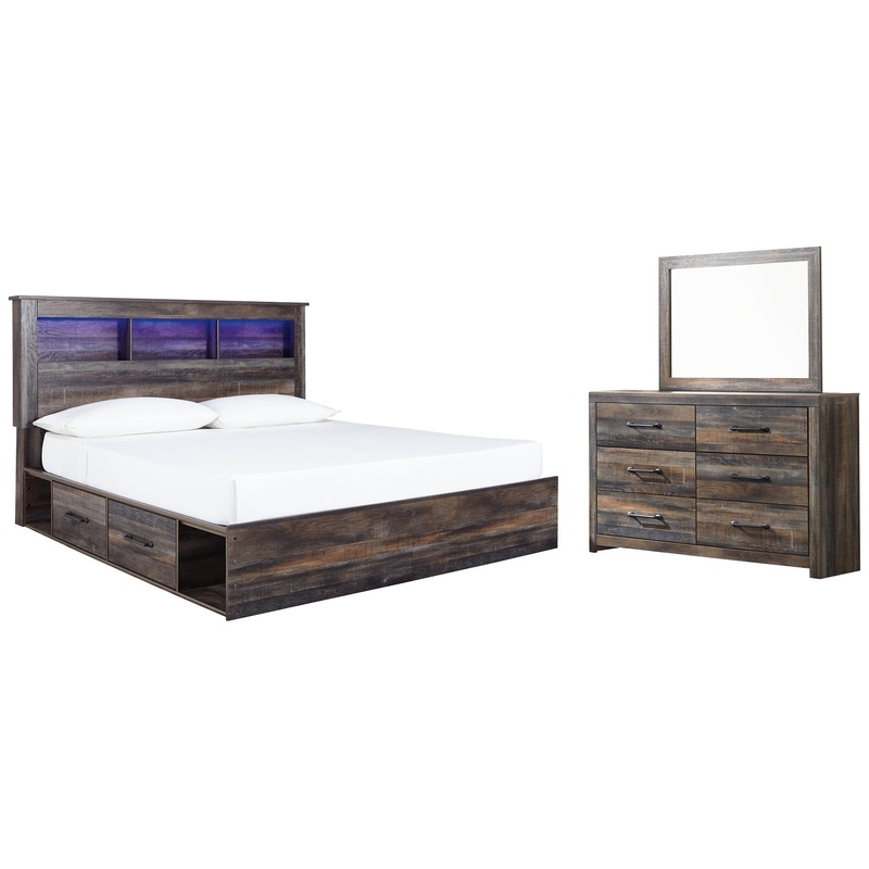 Drystan King Bookcase Bed with 2 Storage Drawers with Mirrored Dresser