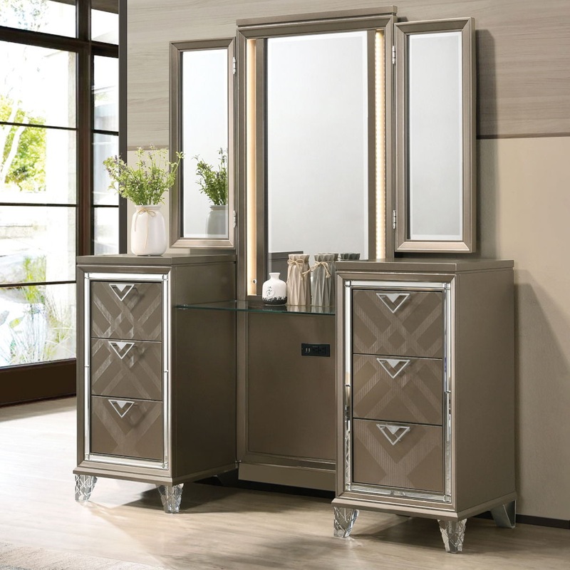 Skylar – Vanity Desk & Mirror – Dark Champagne