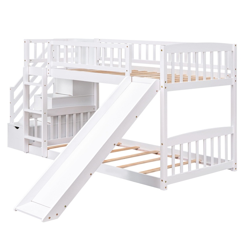 Twin Over Twin Stairway Bunk Bed With Two Drawers And Slide