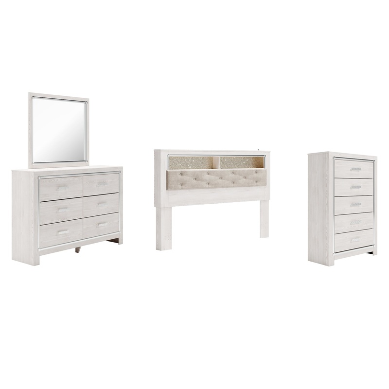 Altyra King Bookcase Headboard with Mirrored Dresser and Chest