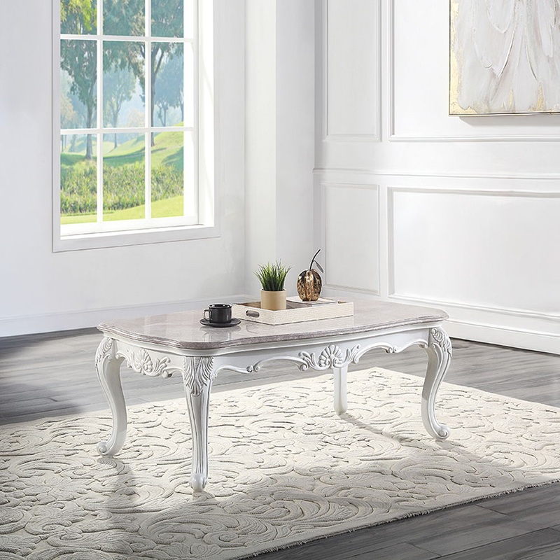 Ciddrenar – Coffee Table – Marble Top & White