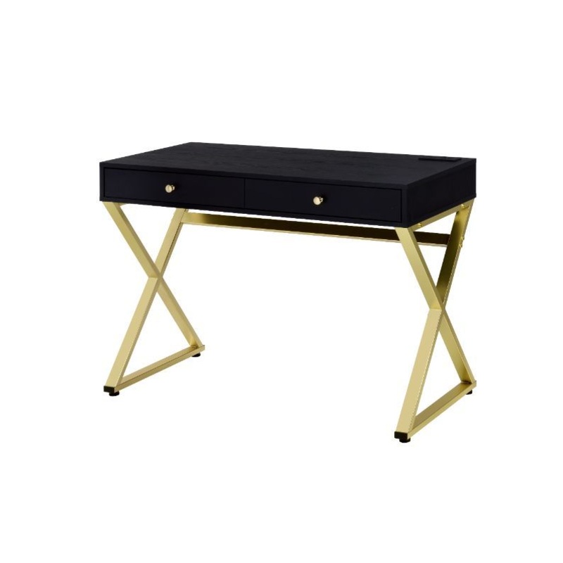 Coleen – Writing Desk With USB (Same Ac00894) – Black & Brass