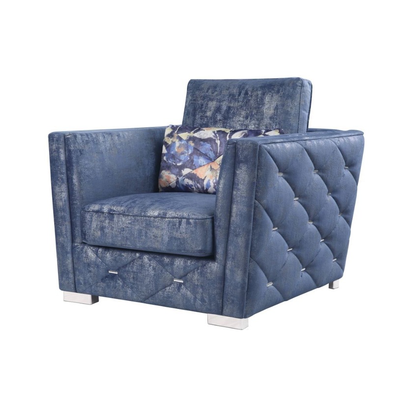 Emilia – Chair With Pillow – Two Tone Blue Fabric