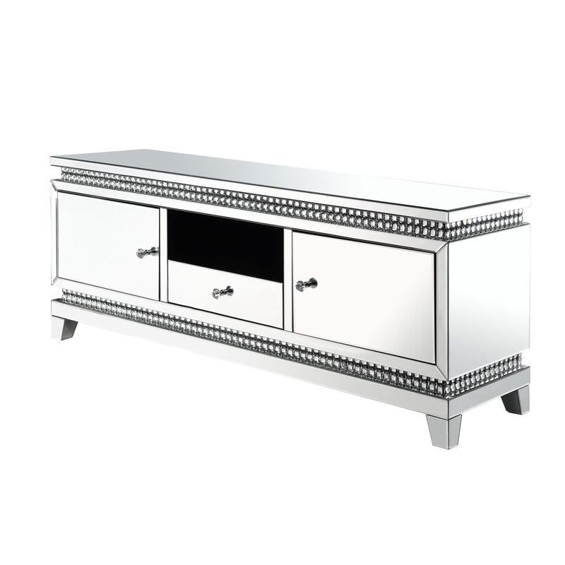 Lotus – TV Stand – Mirrored, Faux Ice Cube Crystals