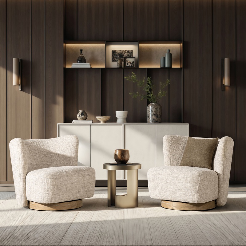 Miranda – Armless Swivel Accent Chair – Natural Gray