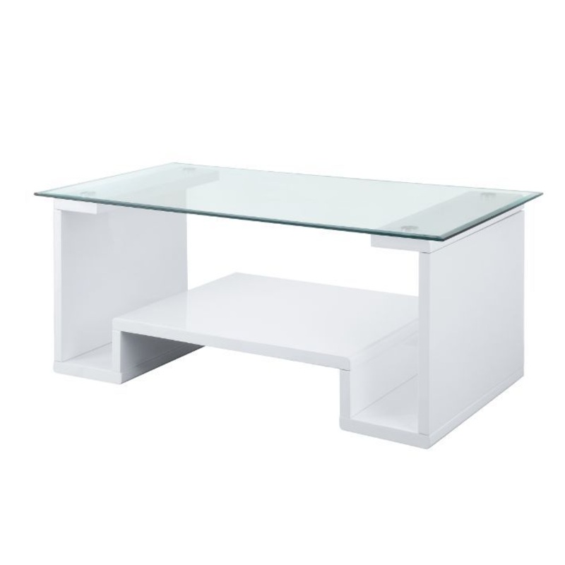 Nevaeh – Coffee Table – Clear Glass Top & White High Gloss